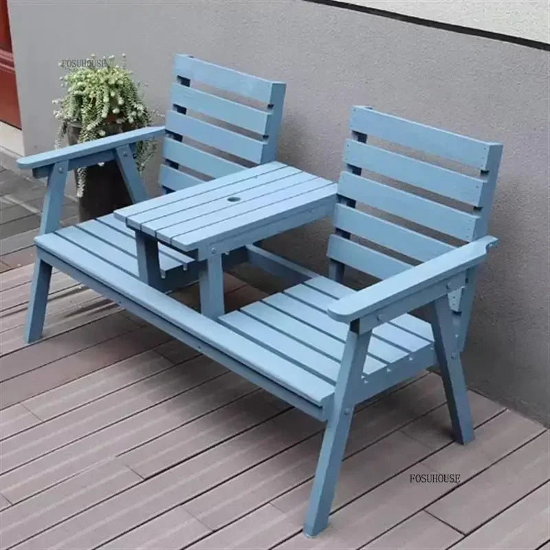 Modern Solid Wood Garden Chairs Courtyard Park Backrest Long Bench Leisure Villa Balcony Double Armchairs Outdoor Furniture C N