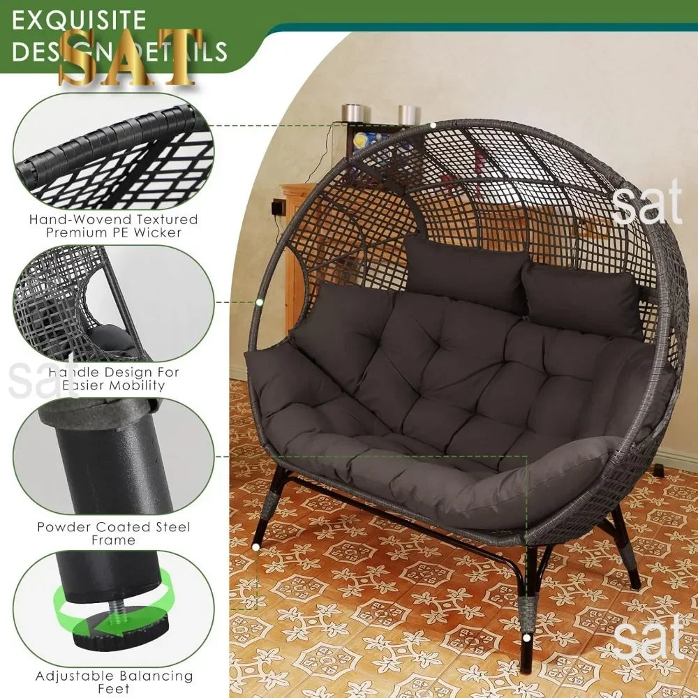 For Double Egg Chair Indoor Outdoor Stationary Oversized Thicken Padded Cushions,2 Person Egg Loveseat Chair,for Patio Balcony