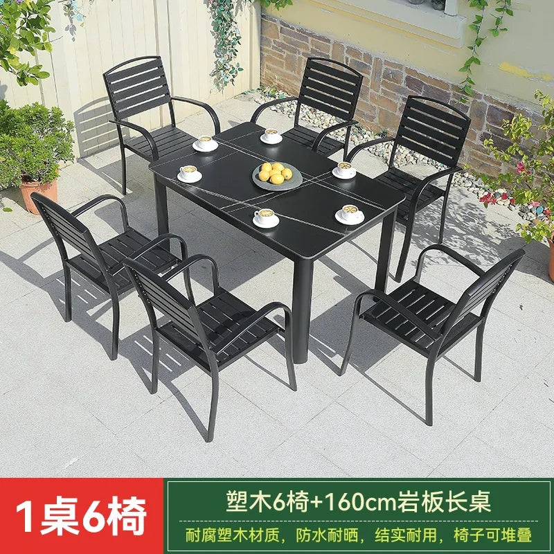 LYY   Outdoor Table and Chair Set Plastic Wood Courtyard Table and Chair Outdoor Open-Air Garden Balcony Leisure Villa