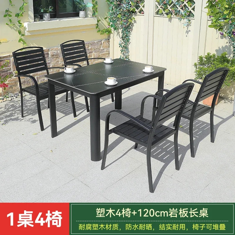 LYY   Outdoor Table and Chair Set Plastic Wood Courtyard Table and Chair Outdoor Open-Air Garden Balcony Leisure Villa