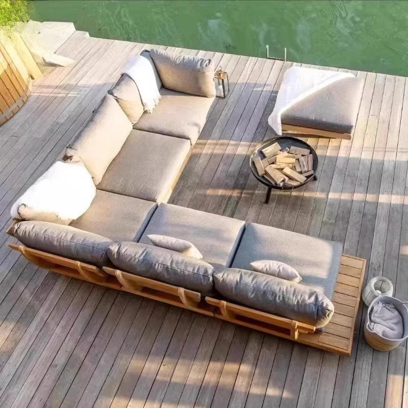 Factory Direct 2026 Top RatedWaterproof luxury special design outdoor furniture L-shaped corner teak simple combination modular