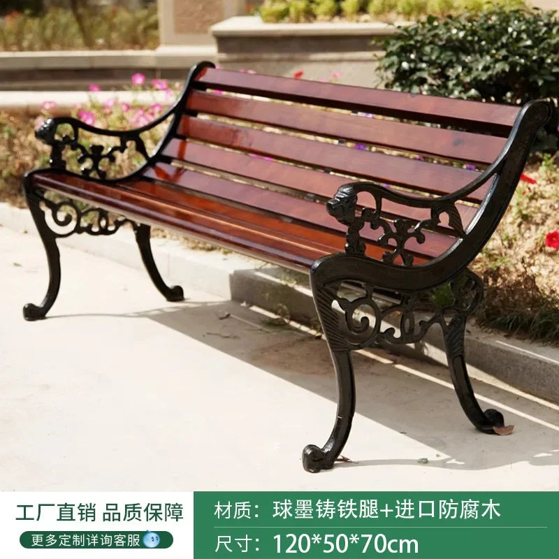 HYS park chair outdoor bench leisure strip row stool garden courtyard cast iron solid wood wrought iron seat