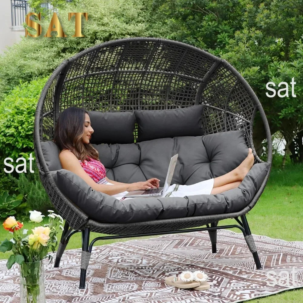 For Double Egg Chair Indoor Outdoor Stationary Oversized Thicken Padded Cushions,2 Person Egg Loveseat Chair,for Patio Balcony