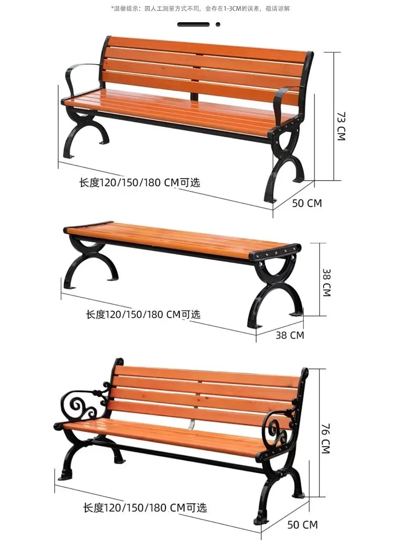 HYS park chair outdoor bench leisure strip row stool garden courtyard cast iron solid wood wrought iron seat