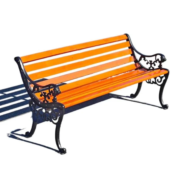 HYS park chair outdoor bench leisure strip row stool garden courtyard cast iron solid wood wrought iron seat