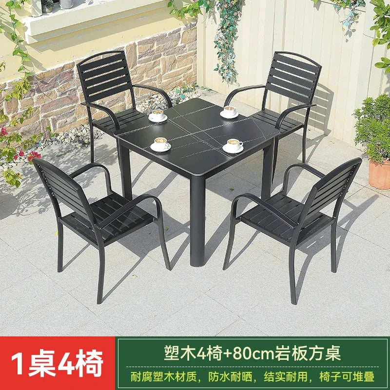 LYY   Outdoor Table and Chair Set Plastic Wood Courtyard Table and Chair Outdoor Open-Air Garden Balcony Leisure Villa