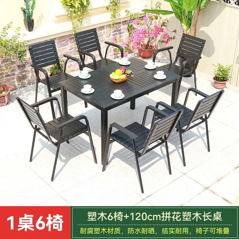 LYY   Outdoor Table and Chair Set Plastic Wood Courtyard Table and Chair Outdoor Open-Air Garden Balcony Leisure Villa