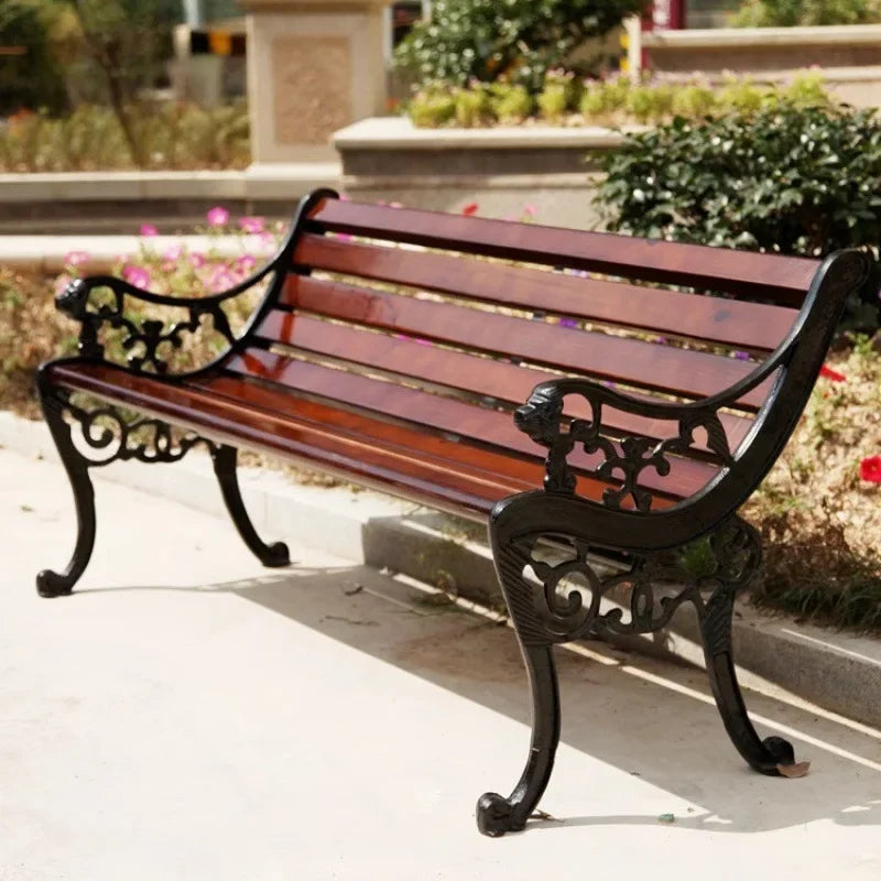 HYS park chair outdoor bench leisure strip row stool garden courtyard cast iron solid wood wrought iron seat