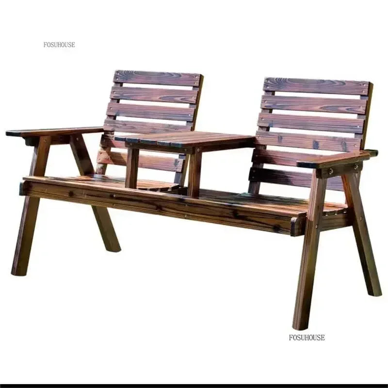 Modern Solid Wood Garden Chairs Courtyard Park Backrest Long Bench Leisure Villa Balcony Double Armchairs Outdoor Furniture C N