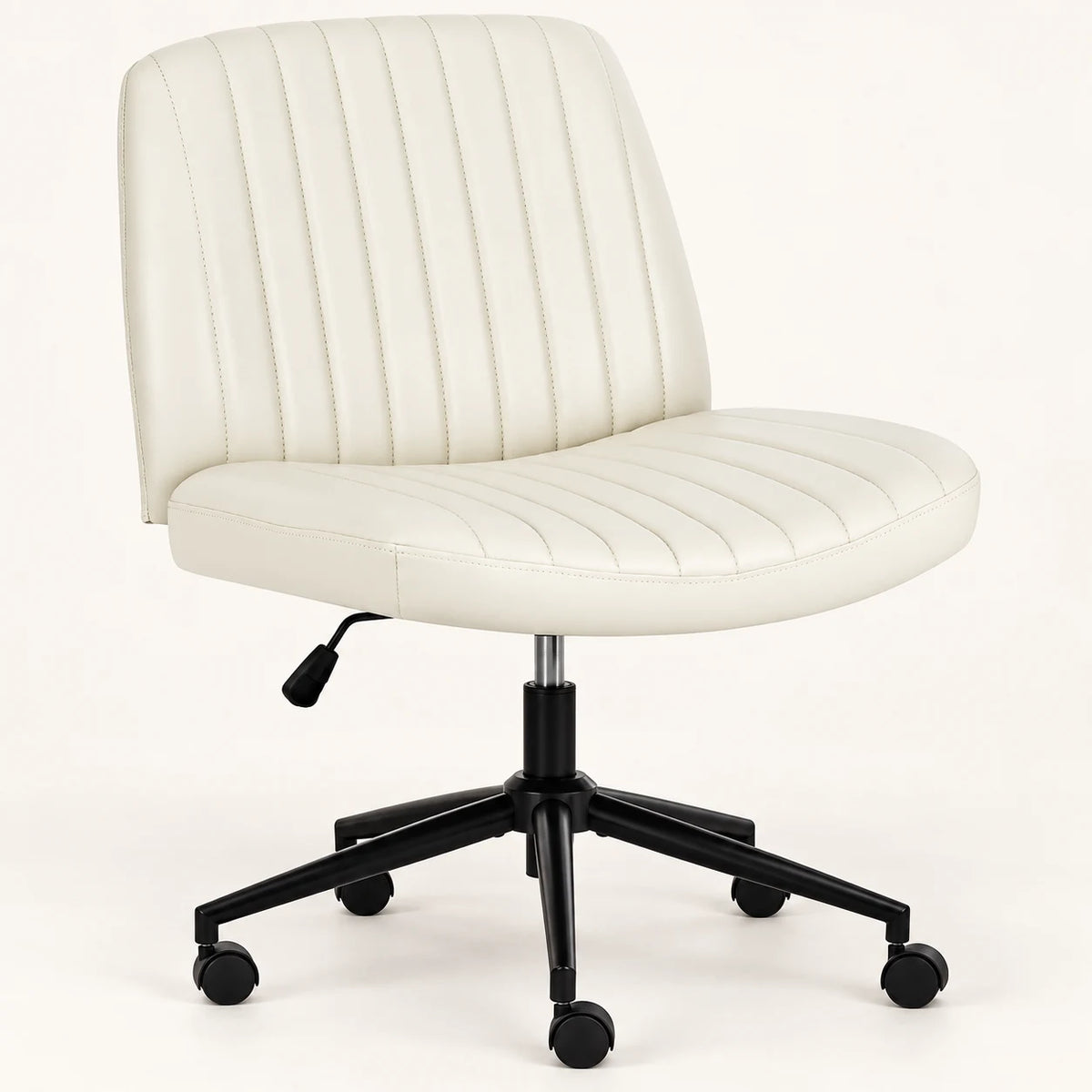 Beige PU JHK armless desk chair with channel stitching and black caster base